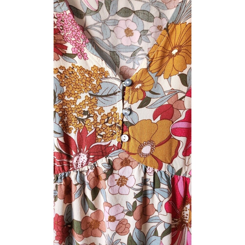 Jodifl Multicolored Floral Maxi Dress  Sz L Tiered Skirt Buttons Lightweight - Picture 6 of 12